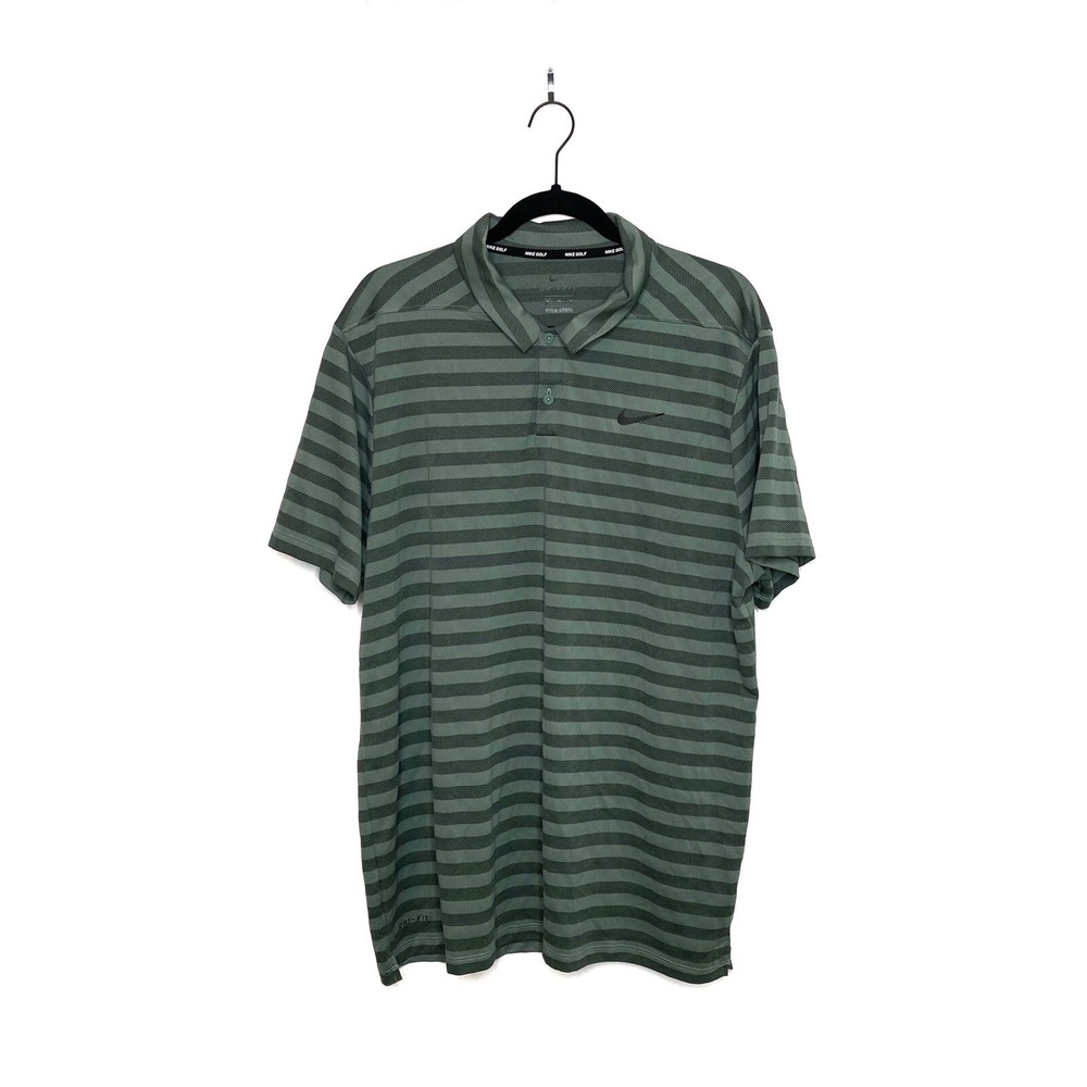 Nike Golf Dri-Fit Men's Polo Shirt‎ Size XL Gray Striped Swoosh Logo Collar EUC